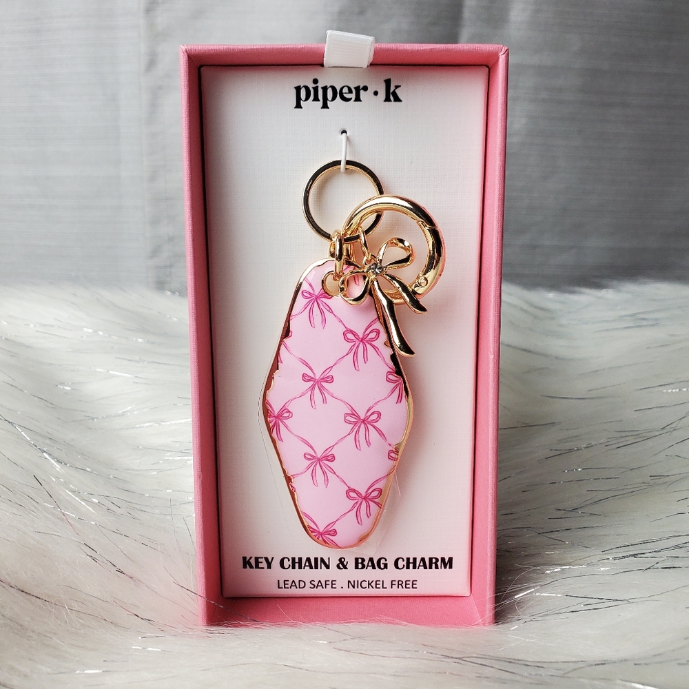 PIPER K Pink Bow Bag Keychain Charm